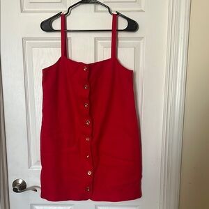 J.Crew Vibrant Red 100% Linen Dress with gold buttons